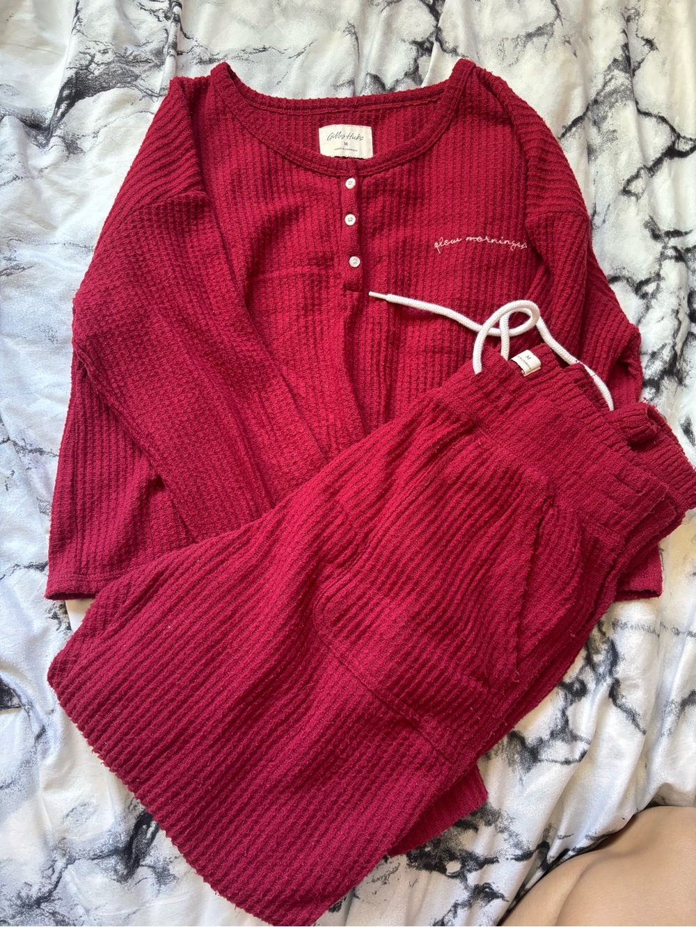 Gilly Hicks Waffle Knit Pajama Set in Burgundy